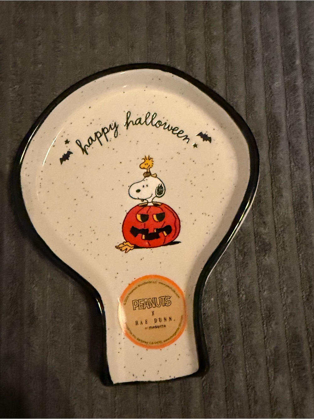 Rae Dunn Cream Speckled Halloween Peanuts Spoon Rest with Black Rim